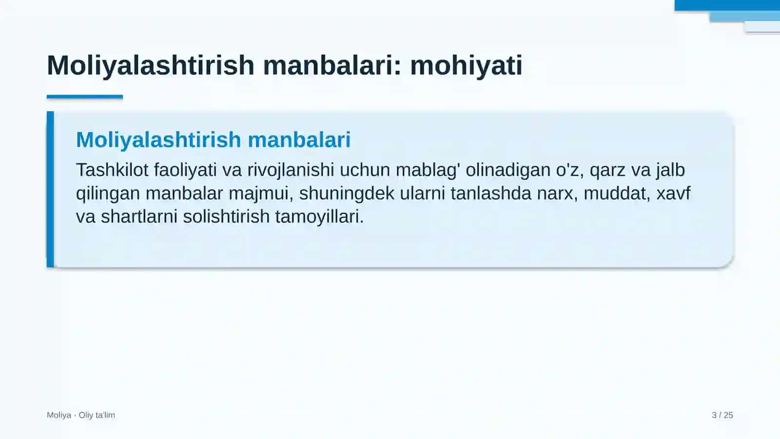 Elektr montaj ishlarida moliyalashtirish manbalari 3