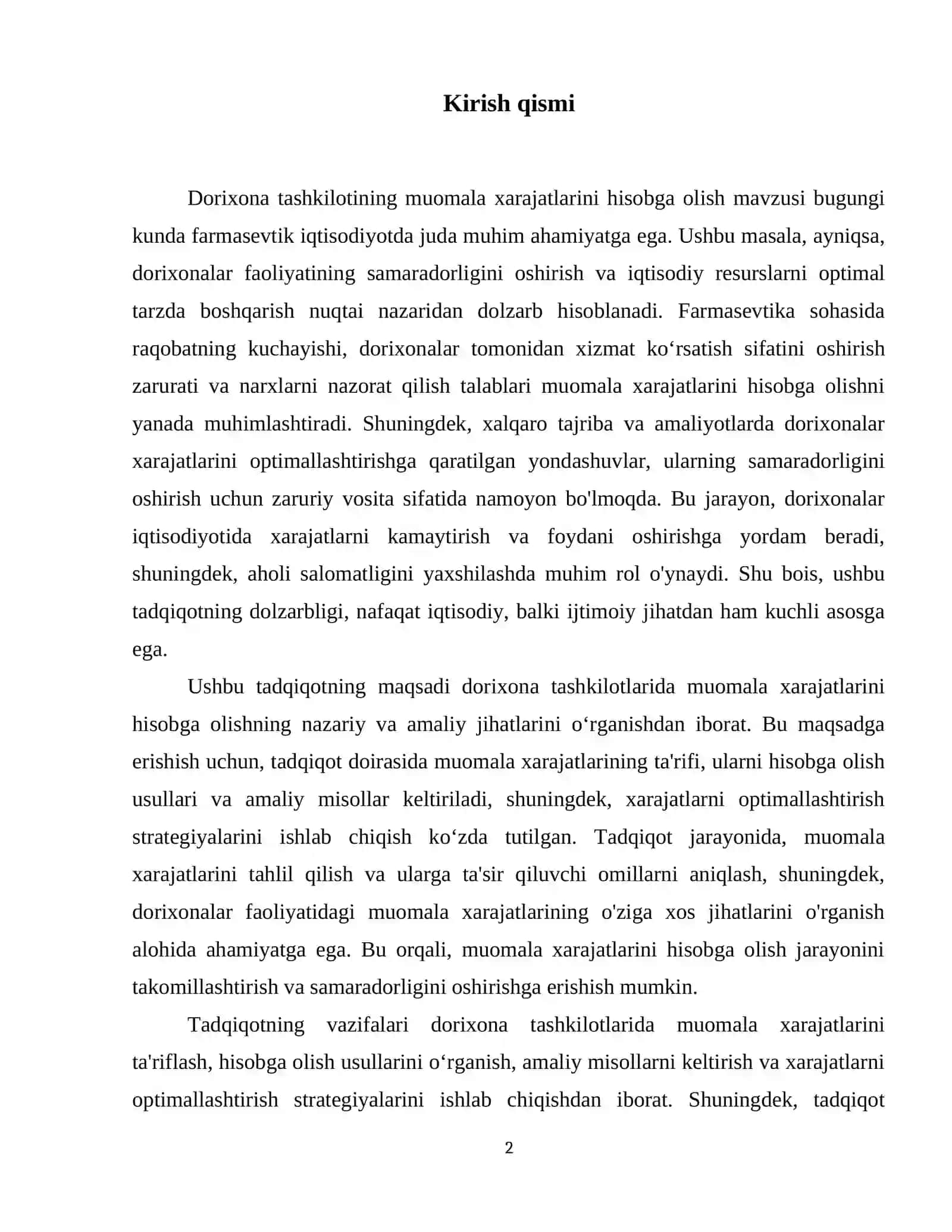 Dorixona tashkilotining muomala xarajatlarini hisobga olish 3