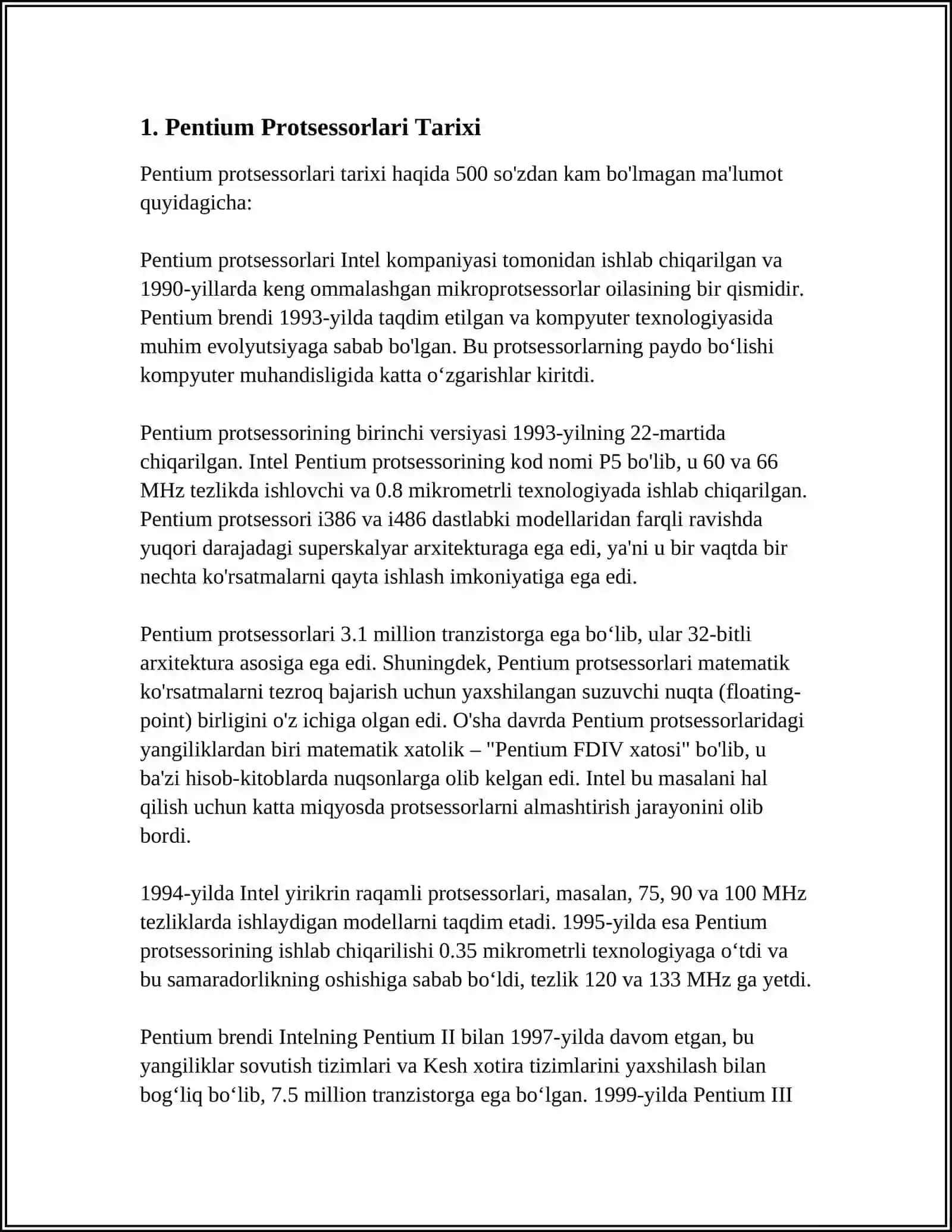 PENTIUM SINFIGA TEGISHLI PROTSESSORLAR 3