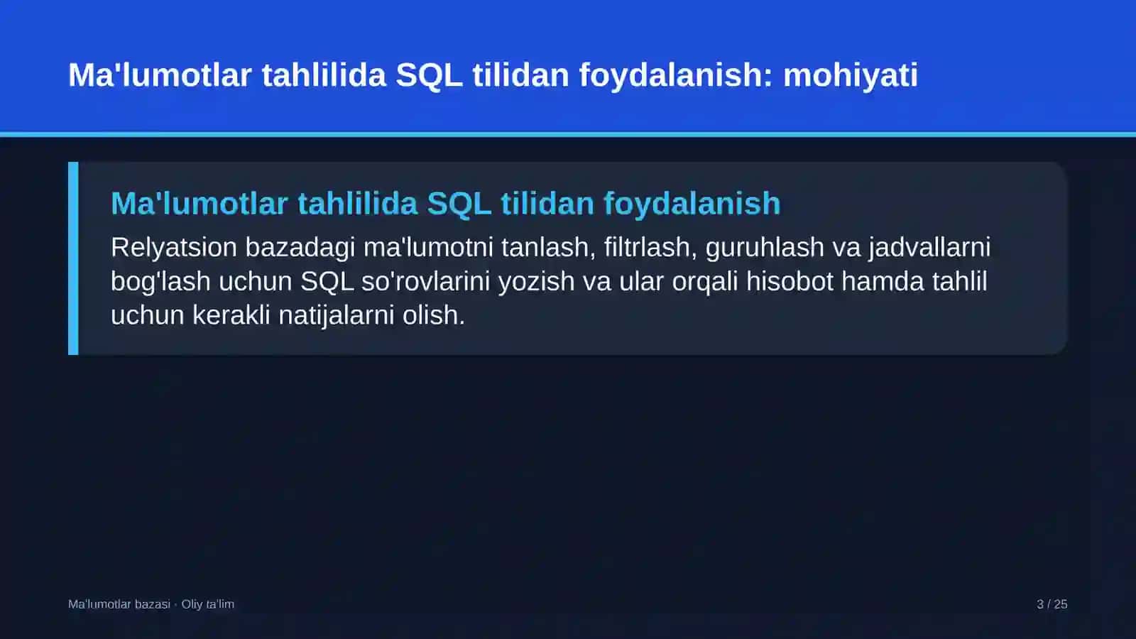 Antimonopol organlarda ma'lumotlar tahlilida SQL tilidan foydalanish 3