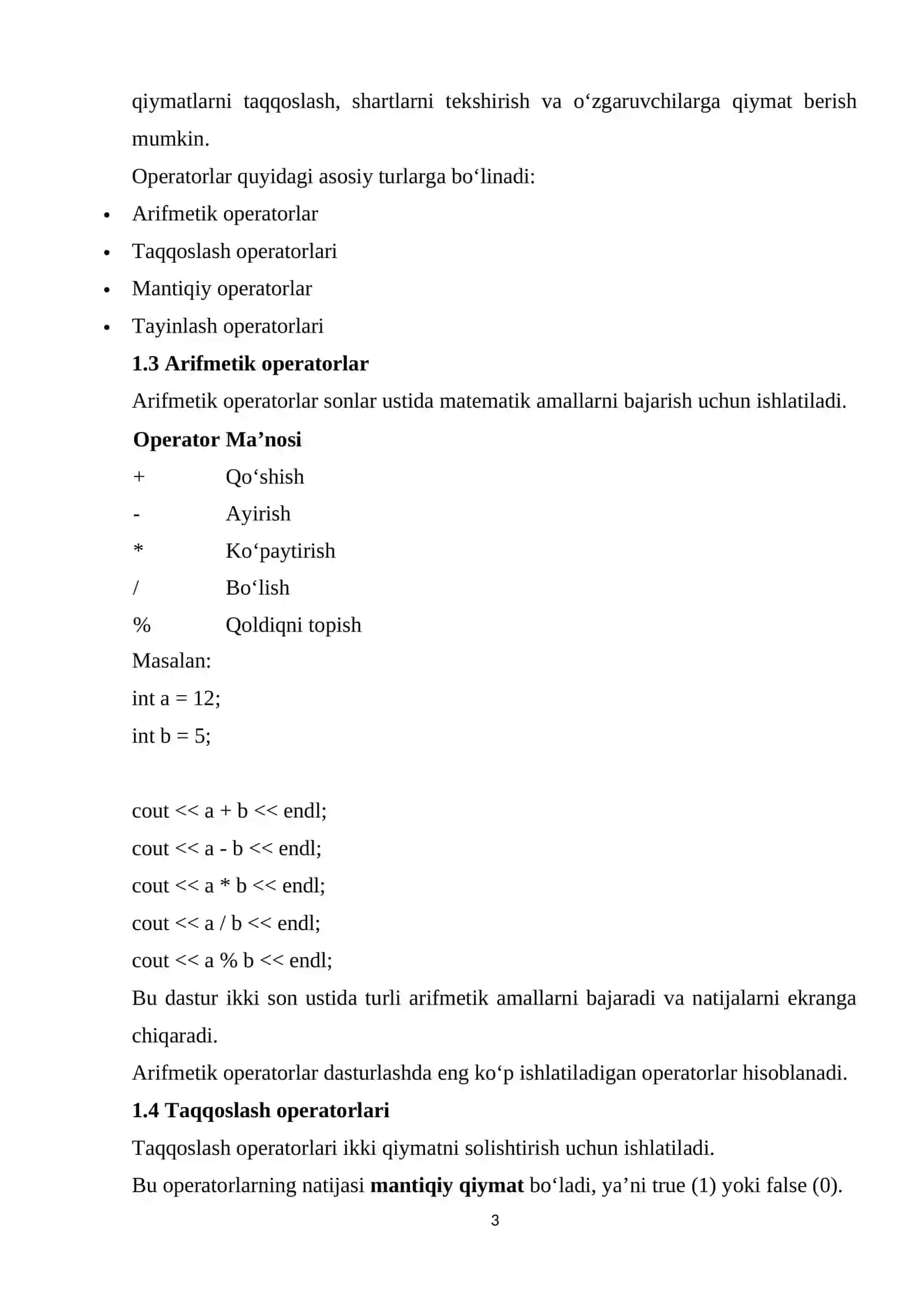 C++ tilida ifodalar va operatorlar bilan ishlash 3