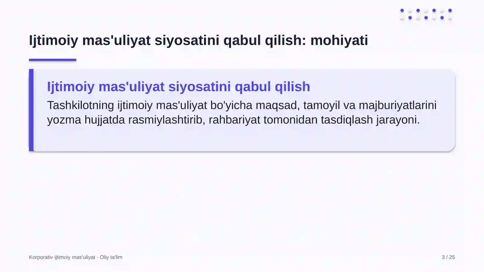 qadoqlash materiallari ishlab chiqarishda ijtimoiy mas'uliyat bo'yicha ichki siyosatni qabul qilish 7088 3