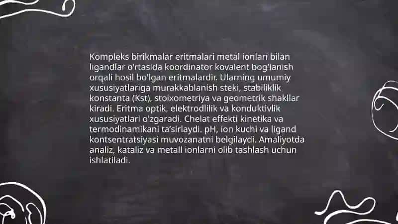 Kompleks birikmalar eritmalari 3