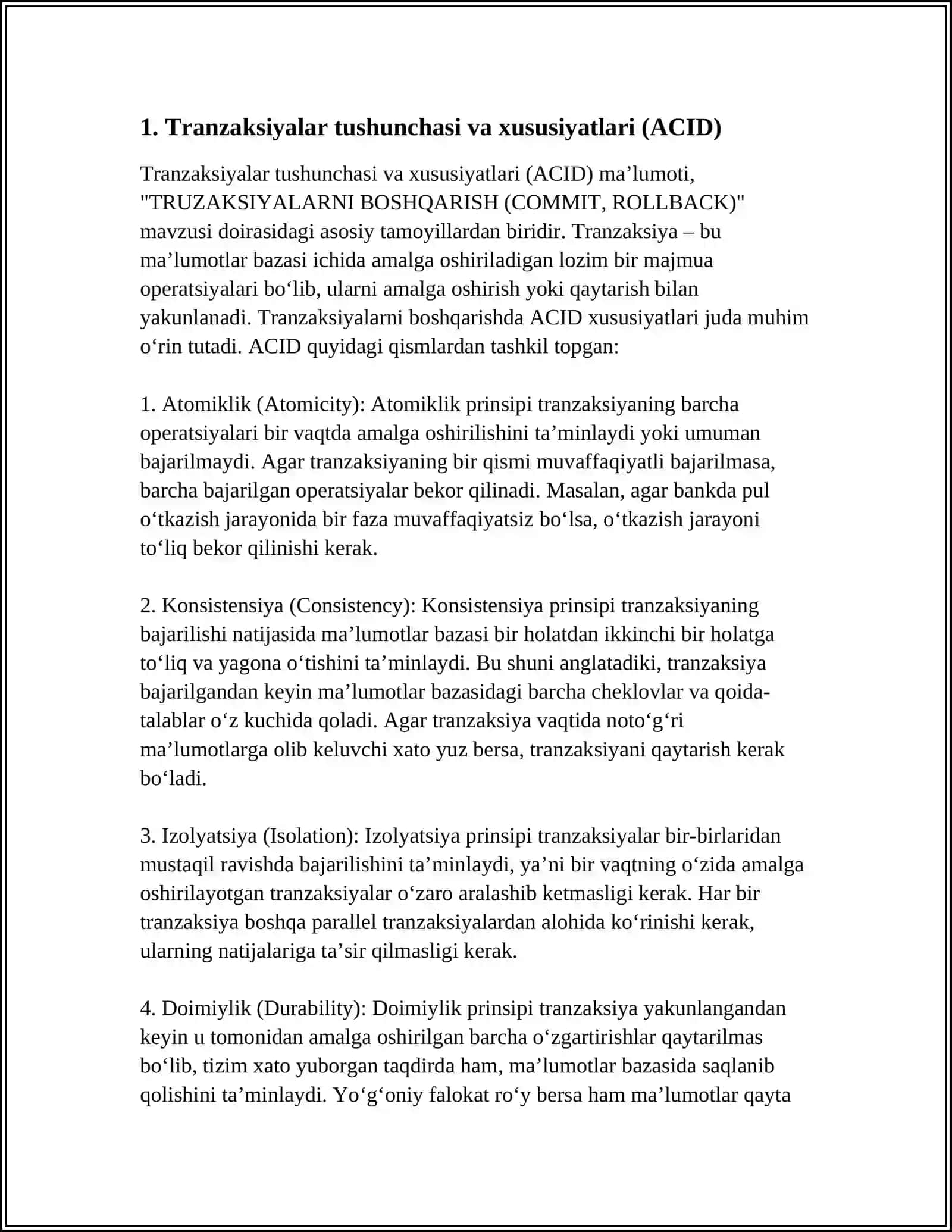 TRANZAKSIYALATNI BOSHQARISH (COMMIT,ROLLBACK) 3