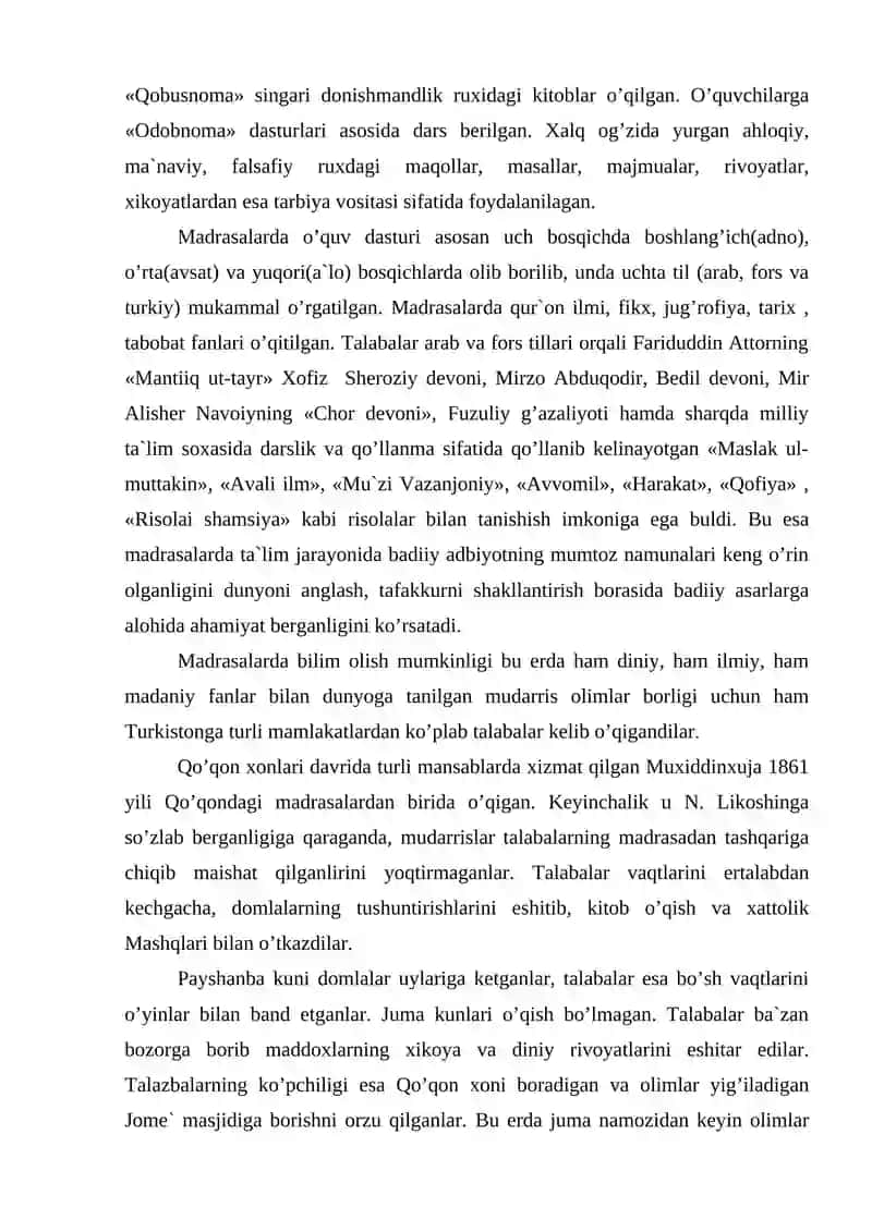 Qo’qon xonligida madaniy xayot. 3
