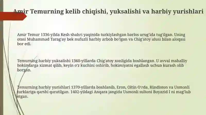 Amir Temurning jahon tarixida tutgan orni 3