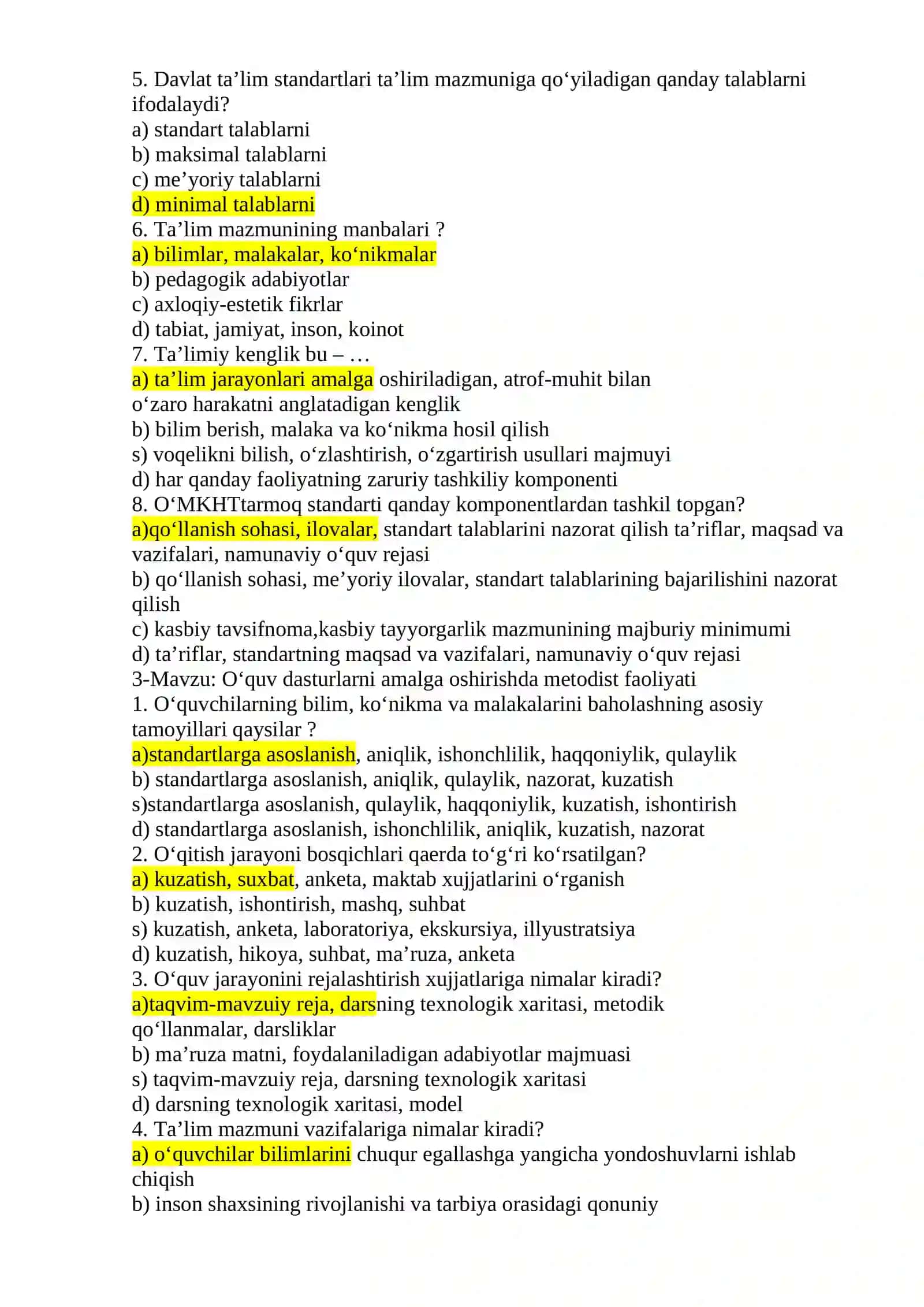 MENEJERLIK O’QUV KURSLARIDA O’QIYOTGAN  RAHBARLAR VA NOMZODLAR UCHUN TEST SAVOLLARI (JAVOBLARI  BILAN) 3