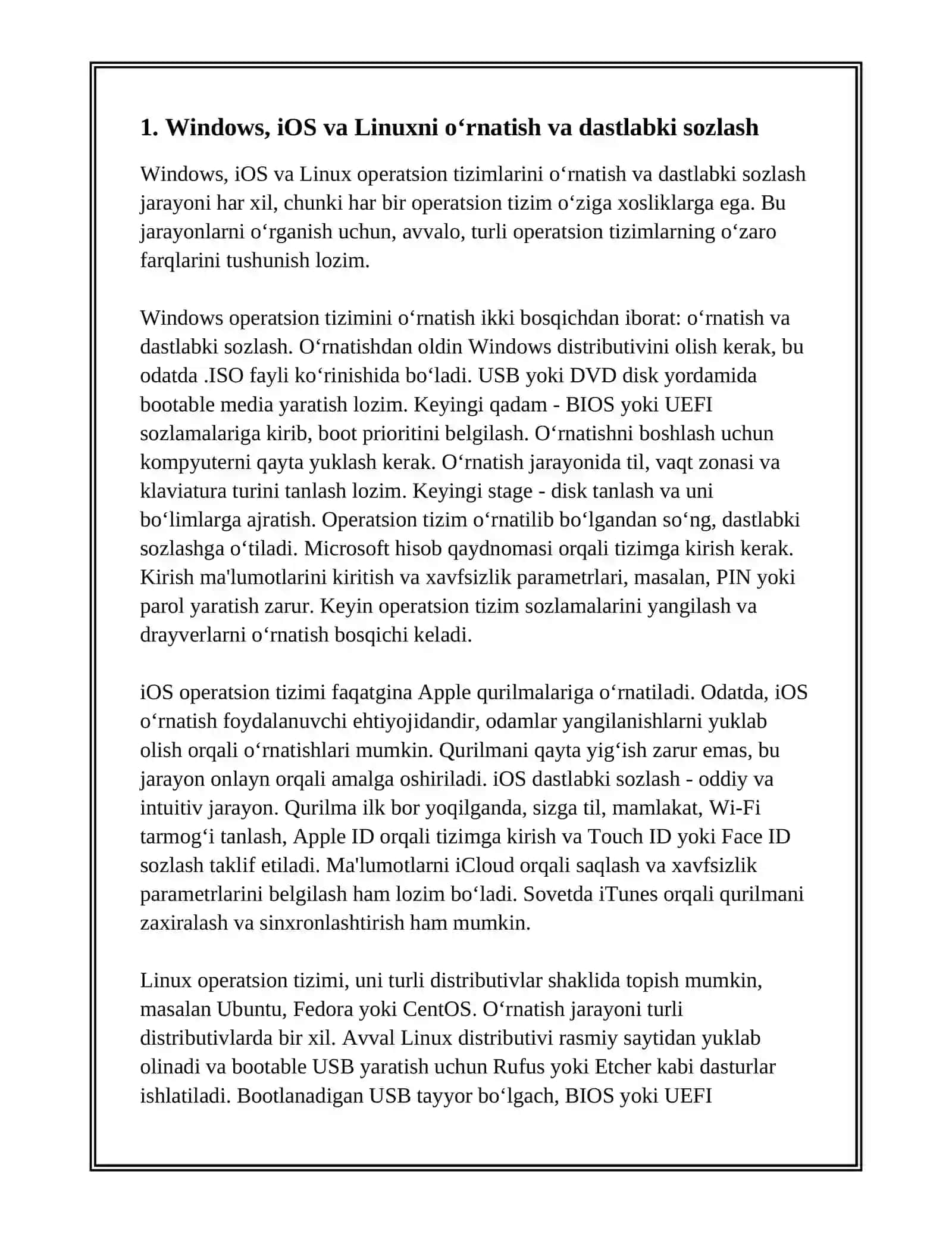 OPERATSION TIZIMLARDA ISHLASH (WINDOWS, IOS, LINUX) 3