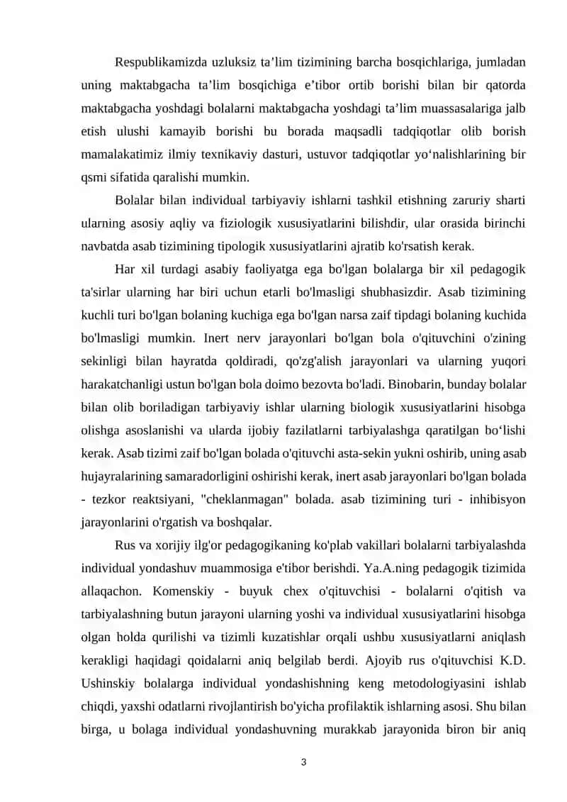 "« TARBIYADA INDIVIDUAL YONDASHISHNING PSIXOLOGIK ASOSLARI »" 3