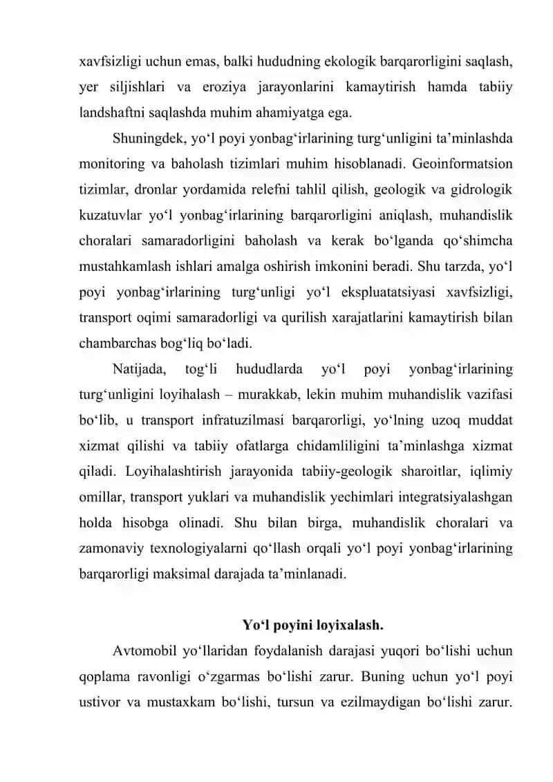 Yo‘l poyi yonbag‘irlarining turg‘unligi 3