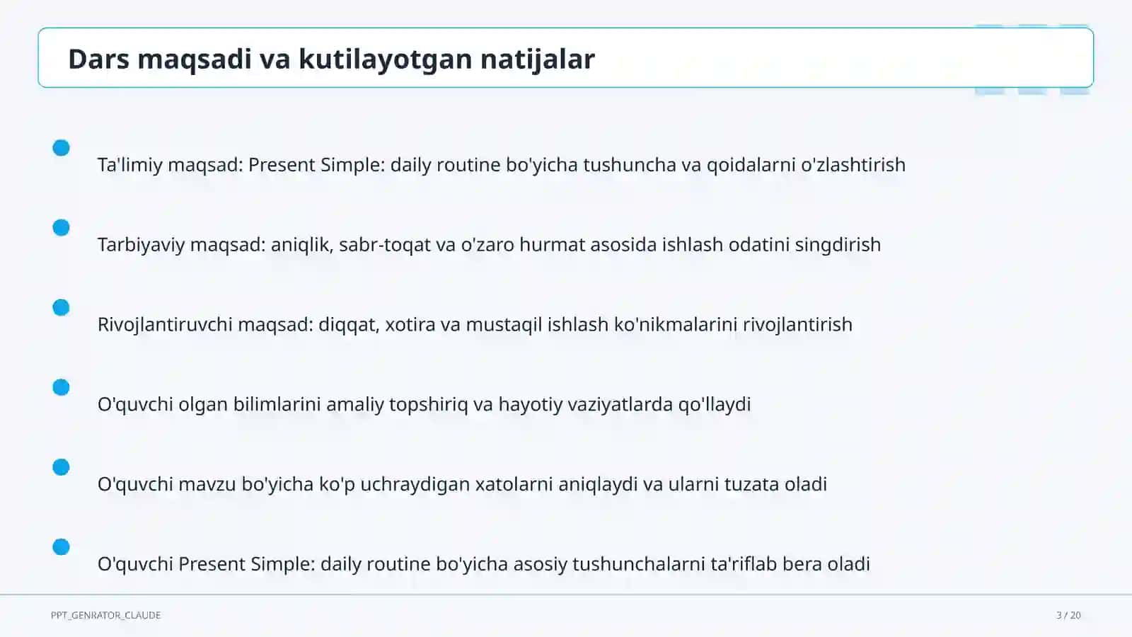 Present Simple: daily routine (3-sinf) 3