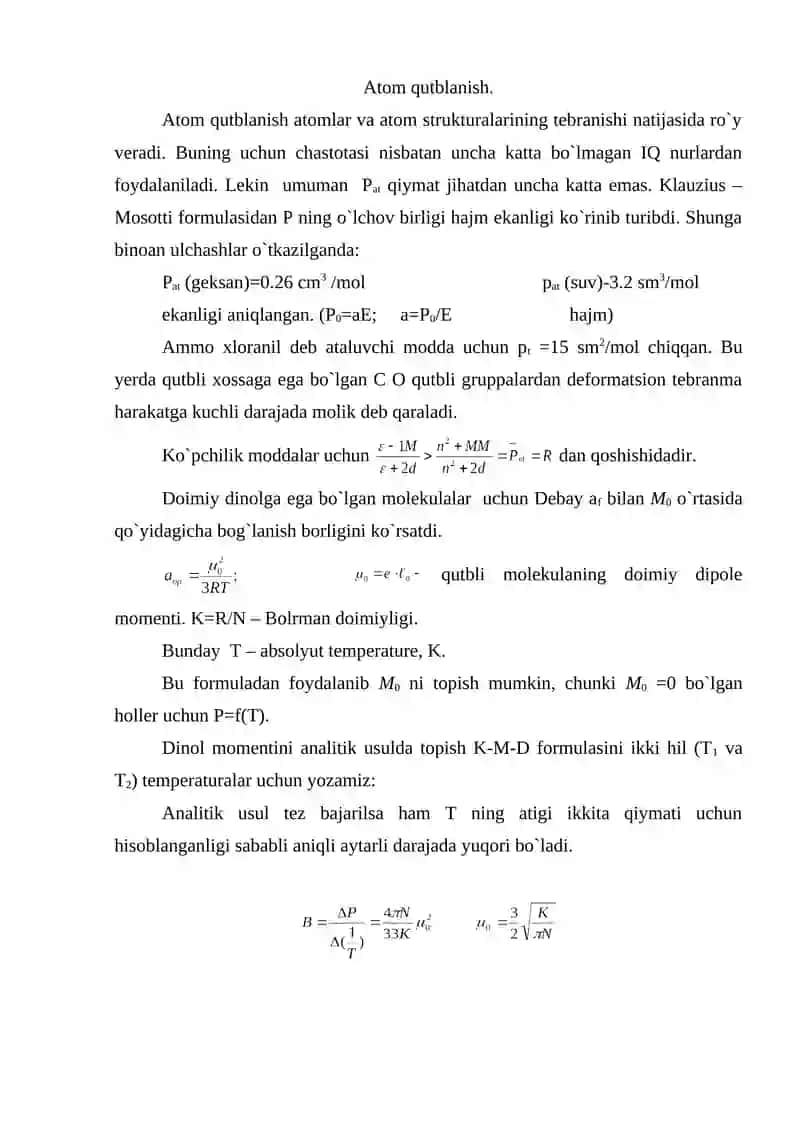 Molekulalarning tashqi elektr maydonidagi qutublanuvchanligi 3