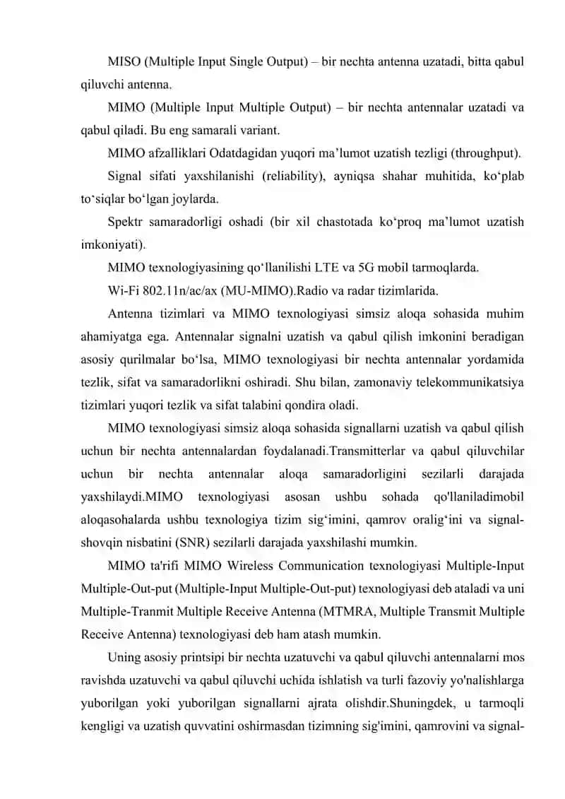 ANTENNA TIZIMLARI VA MIMO (MULTIPLE-INPUT MULTIPLE-OUTPUT) TEXNOLOGIYASI. 3