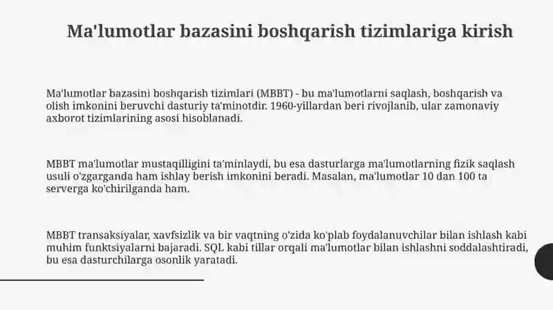 Ma'lumotlar bazasini boshqarish tizimlari 3
