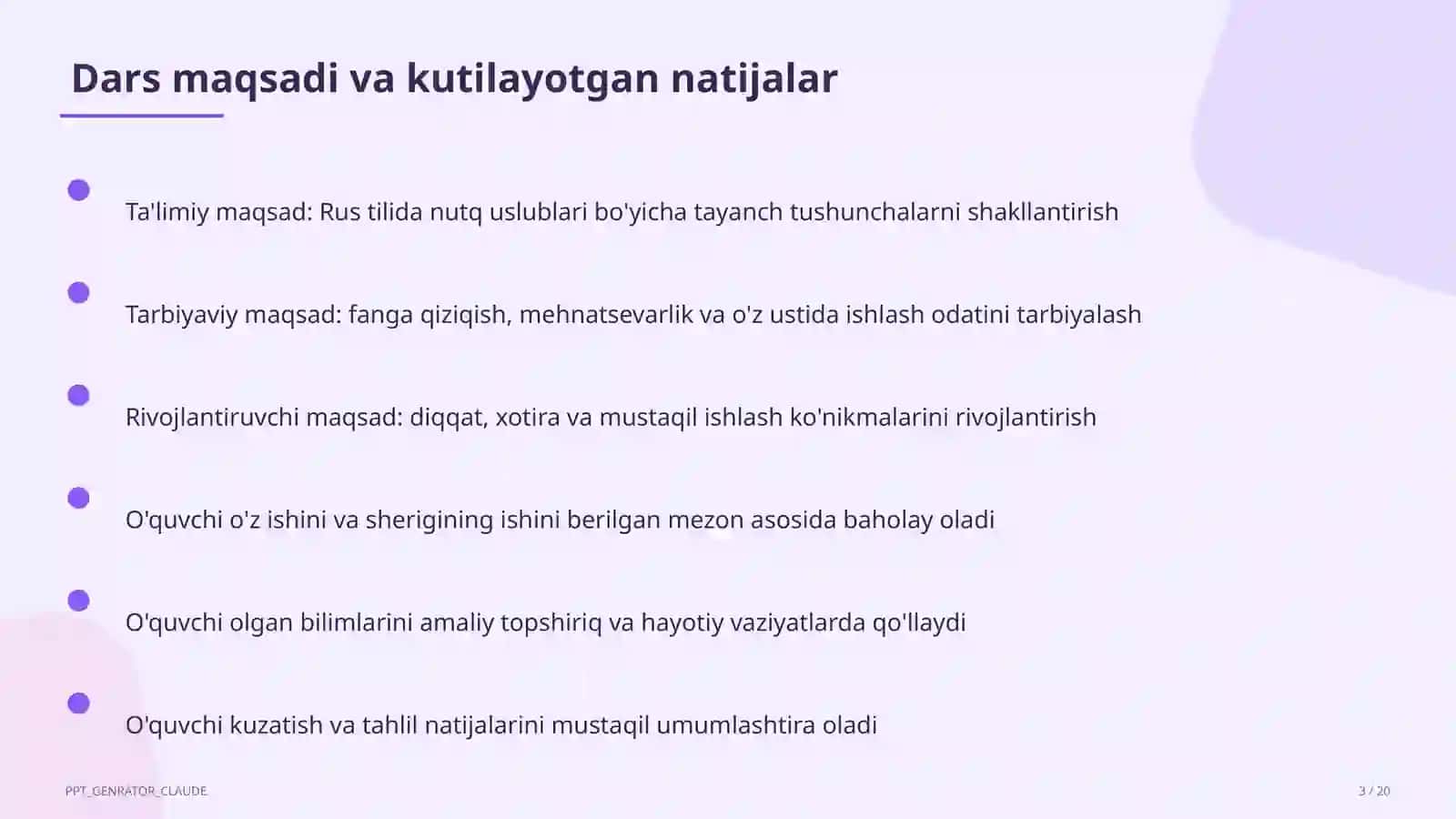 Rus tilida nutq uslublari (10-sinf) 3