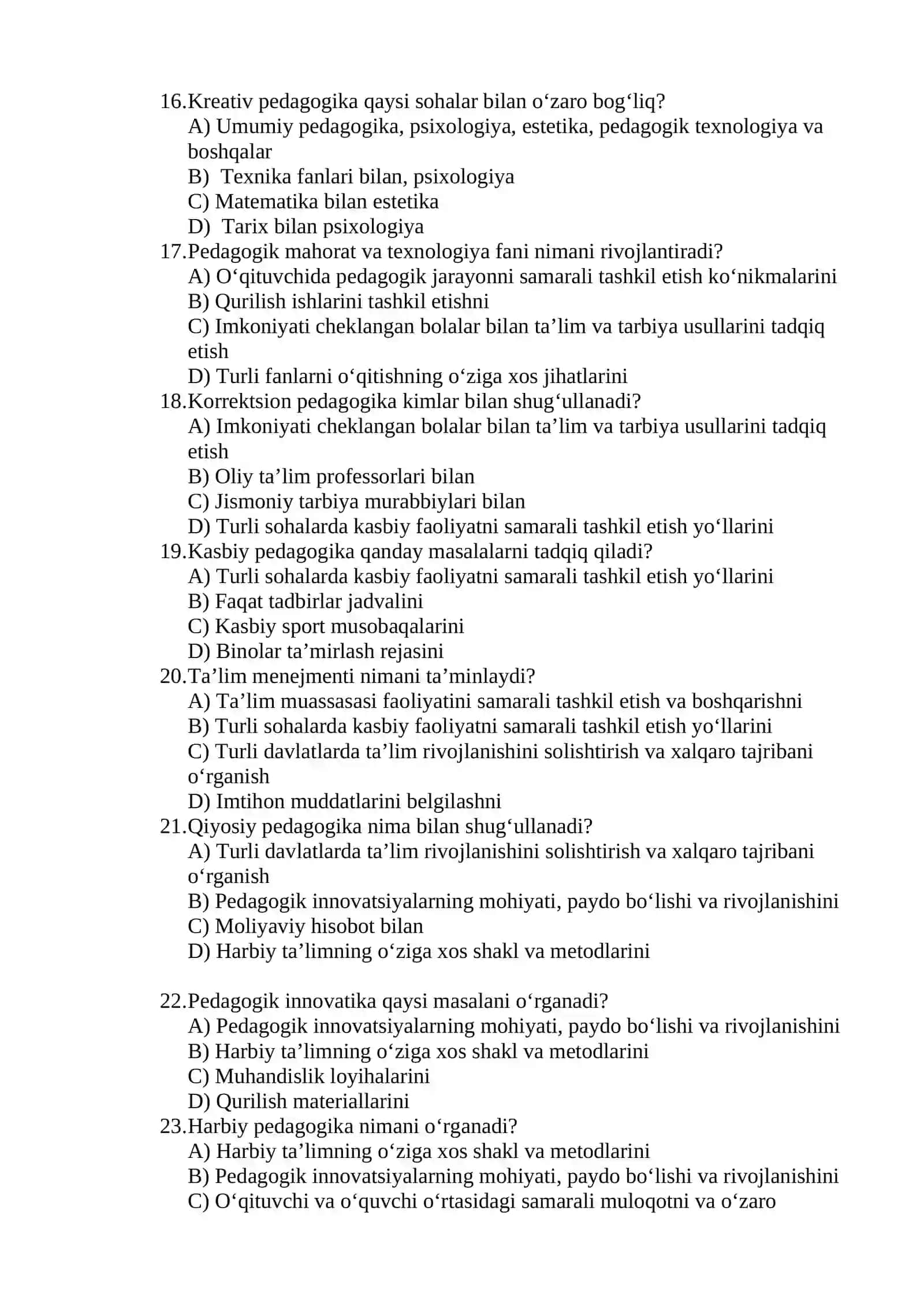 Kreativ pedagogika fanidan test savollari 3