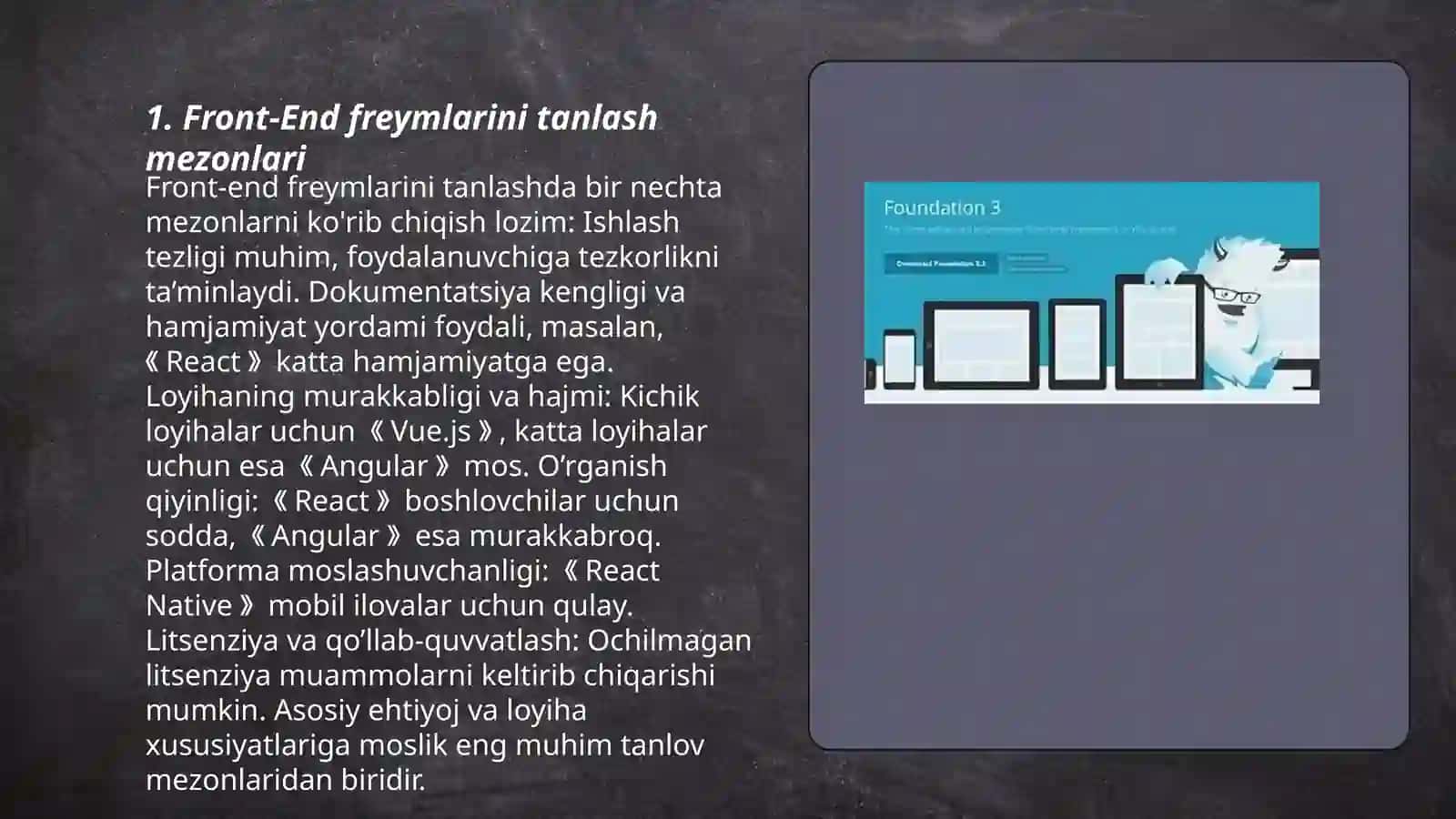 Front-End freymlarini tanlash mezonlari 3