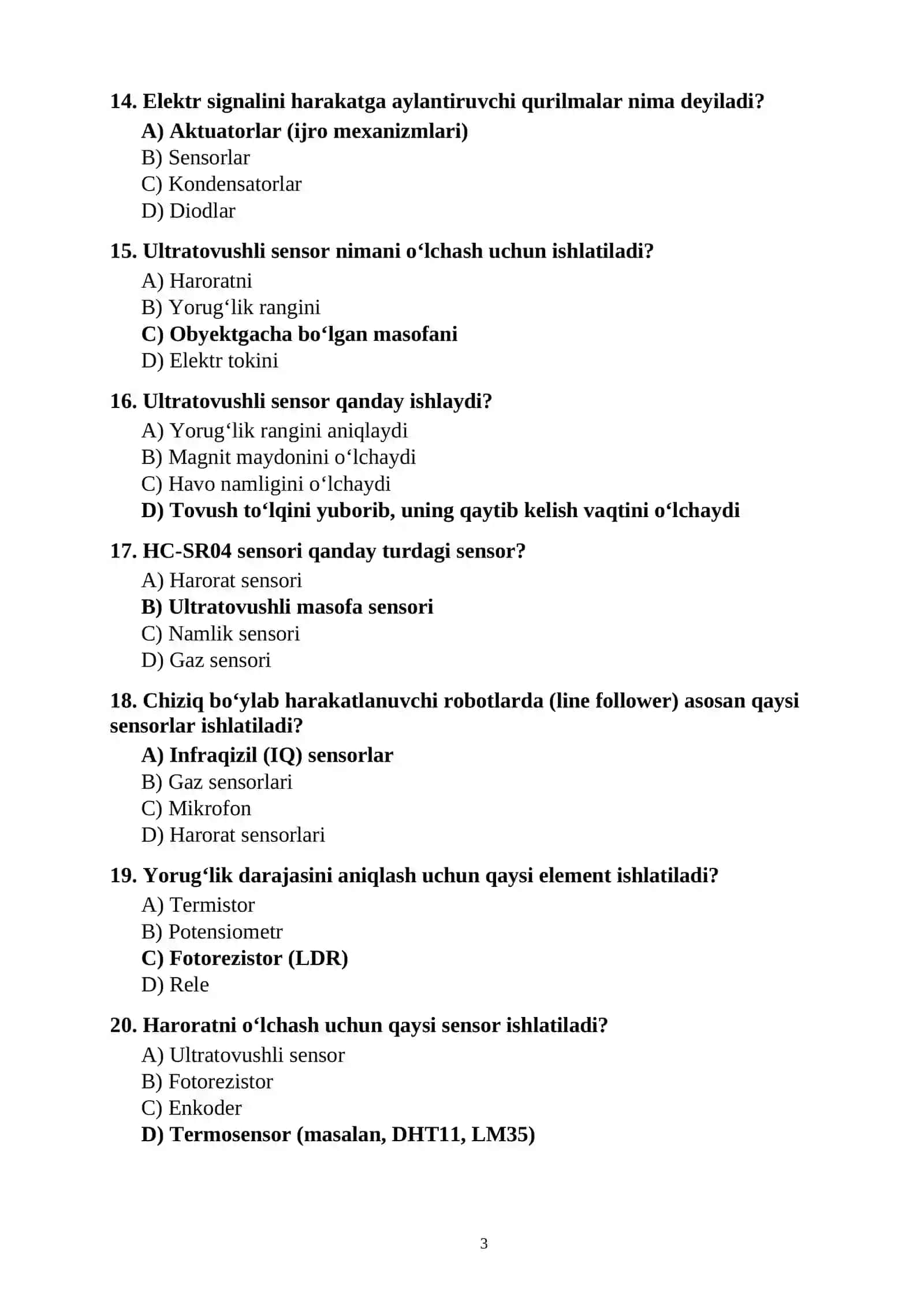 Robototexnika fanidan 100 ta test savollari javoblari bilan 3