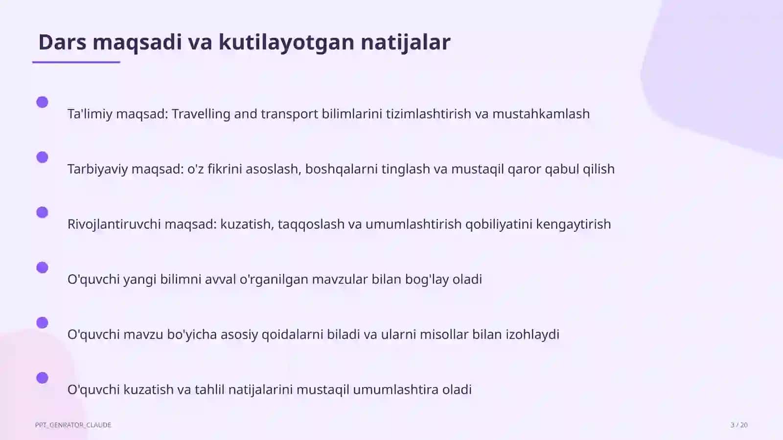 Travelling and transport (6-sinf) 3