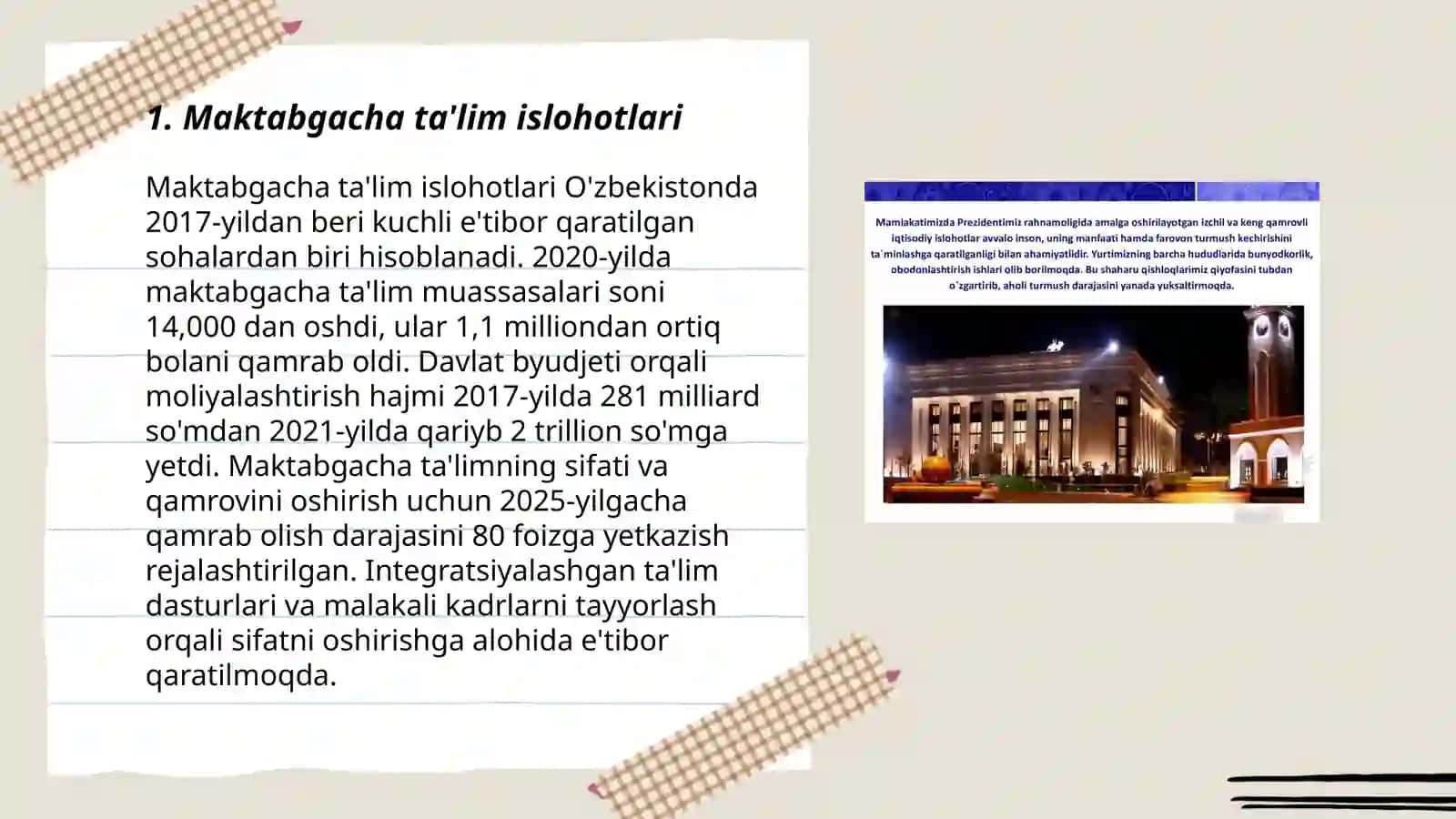 Maktabgacha ta'lim islohotlari 3