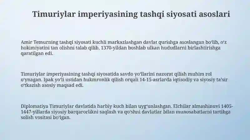 Timuriylar imperiyasining tashqi siyosati 3