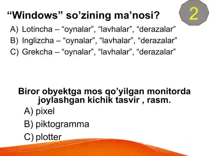 Informatika 5-sinf sanoq sistema test savollari 3
