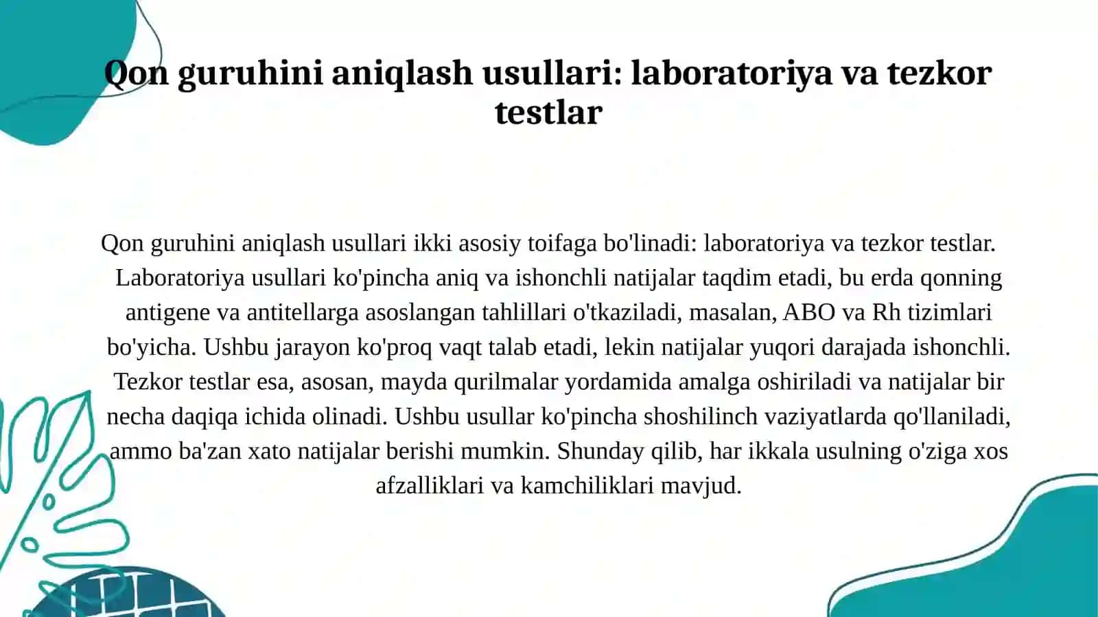 Qon guruhini aniqlash turlari 3