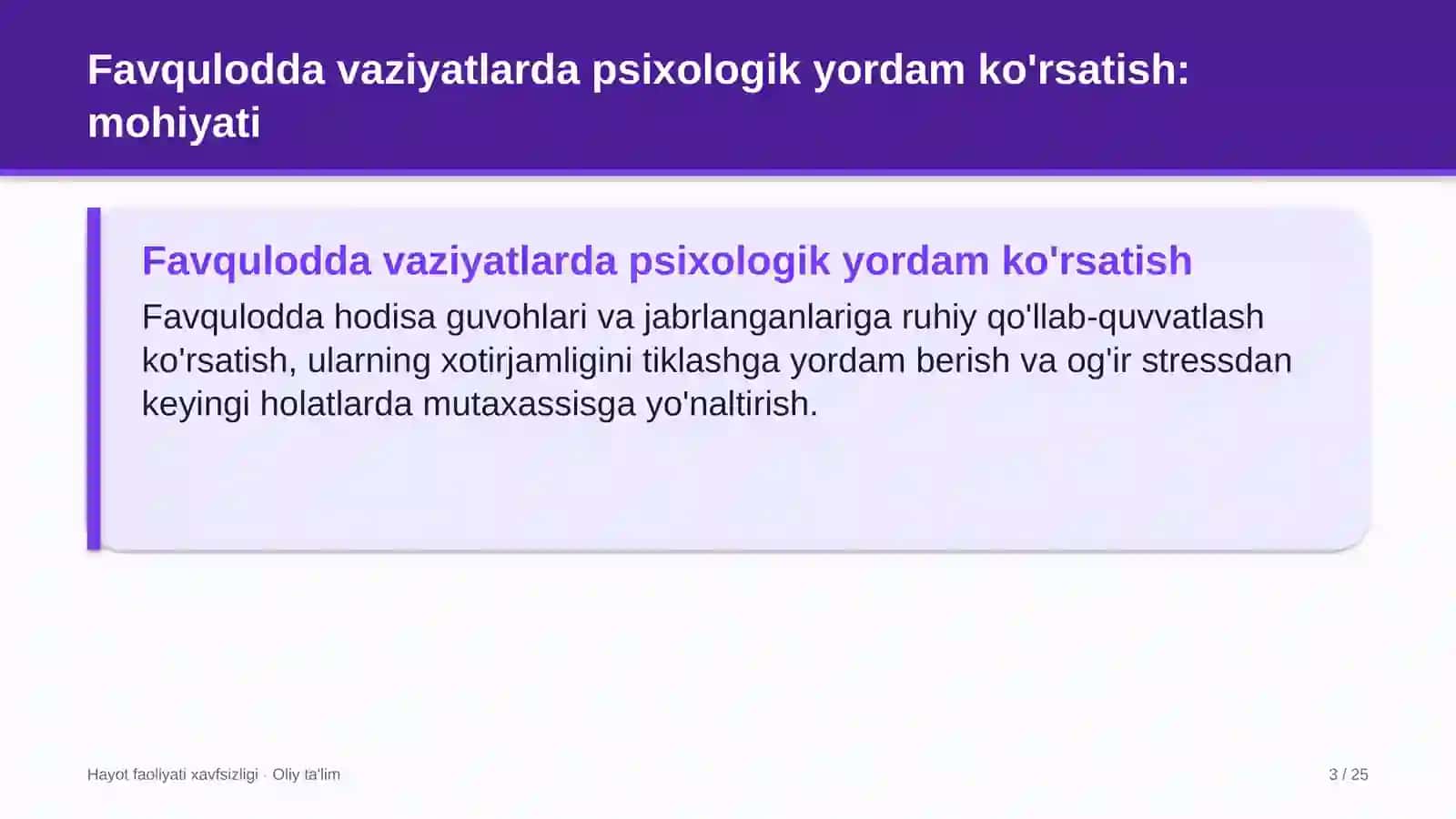 Hayot faoliyati xavfsizligi · Oliy ta'lim 3