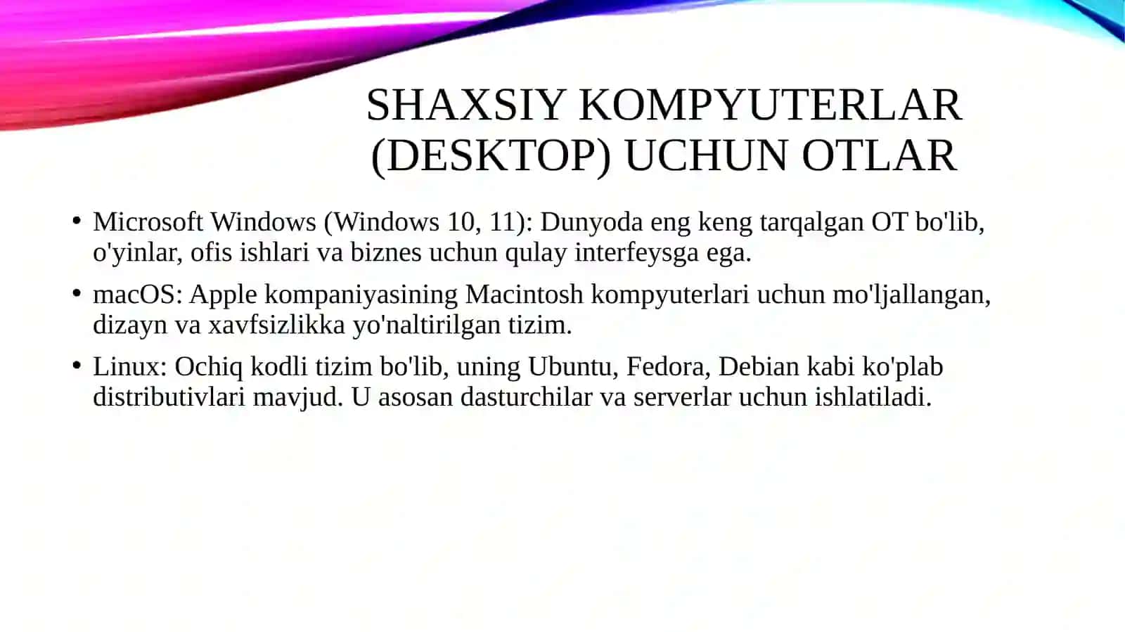 Zamonaviy Operatsion tizimlar ilovalari. 3