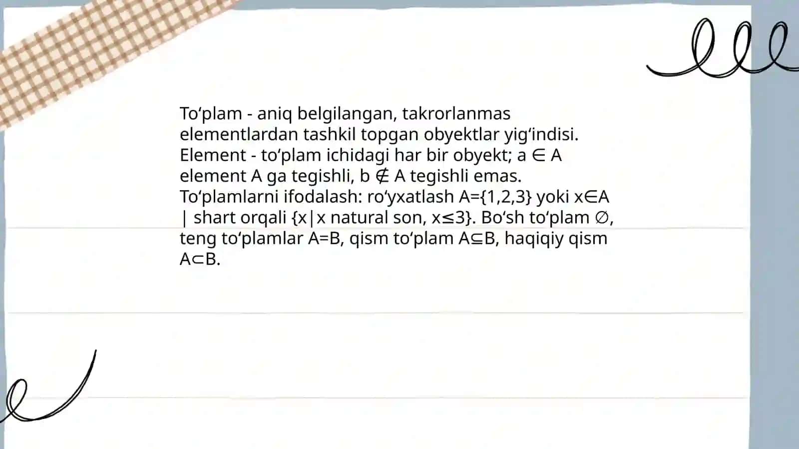 Toʻplam tushunchasi va element bilimi 3