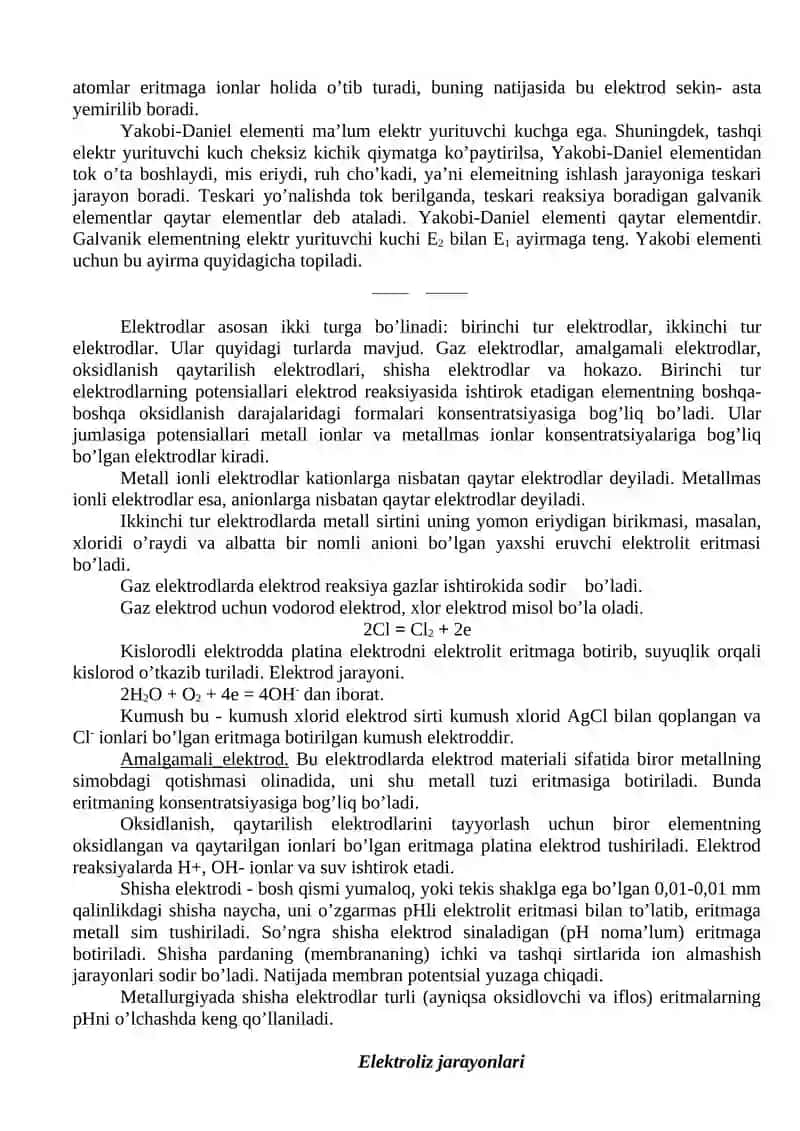 Galvanic Elementlar Elektroliz 3