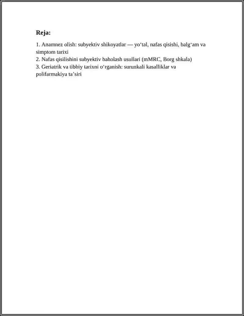 QARIYALARDA NAFAS OLISH TIZIMI KASALLIKLARIDA BEMORLARNI SUBYEKTIV VA OBYEKTIV TEKSHIRISH USULLARI 3