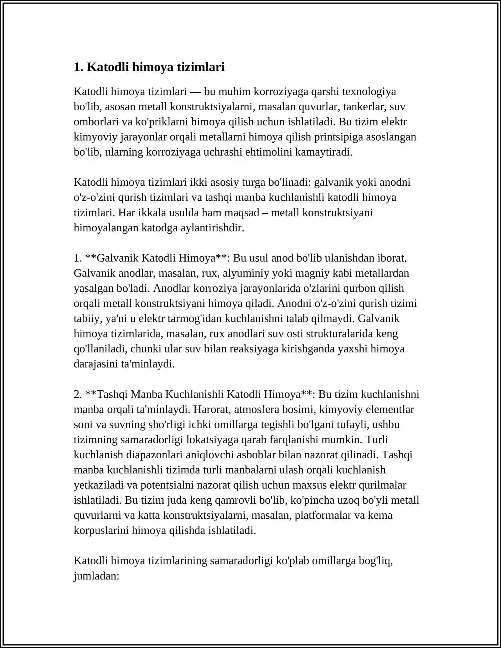 YER OSTI MAGISTRAL QUVURLARNI KATODLI HIMOYASINI LOYIHALASH 3