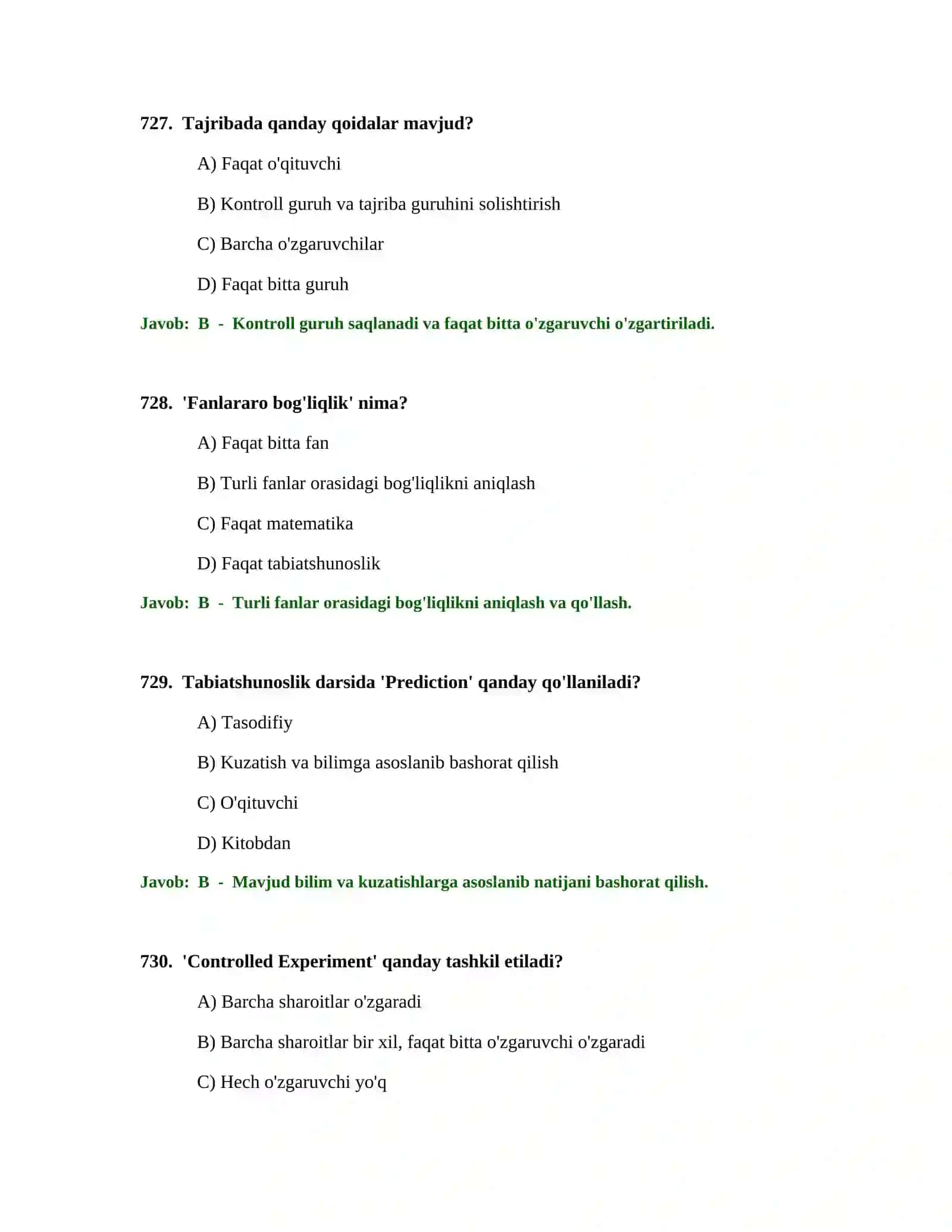 BOSHLANG'ICH TA'LIM O'QITUVCHISI TEST SINOVLARI 3