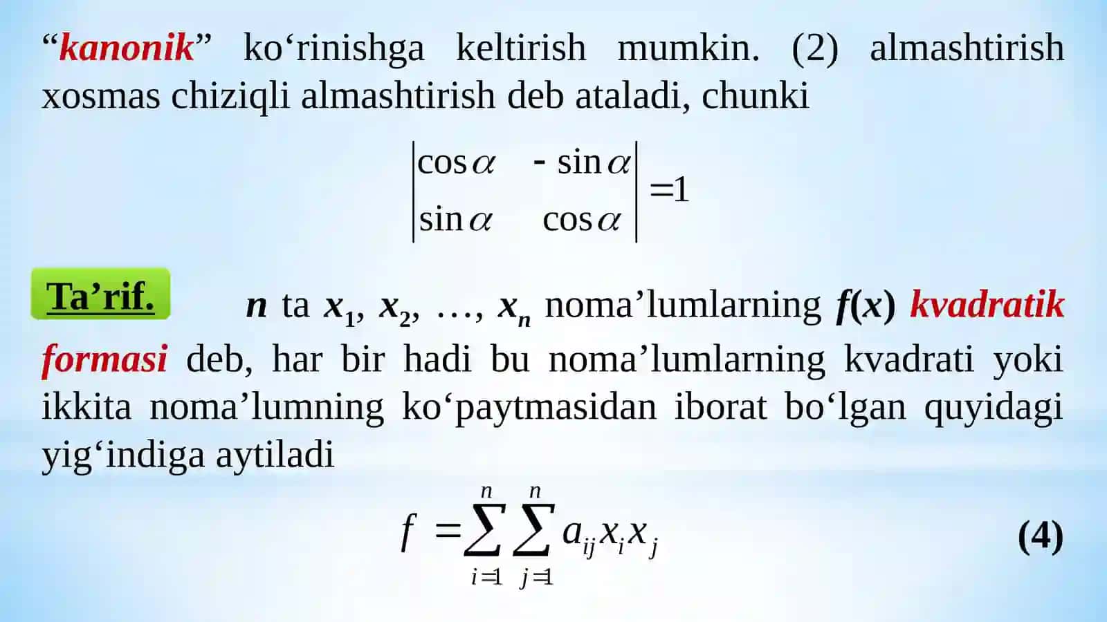 Kvadratik formalarni ma’lum etish 3