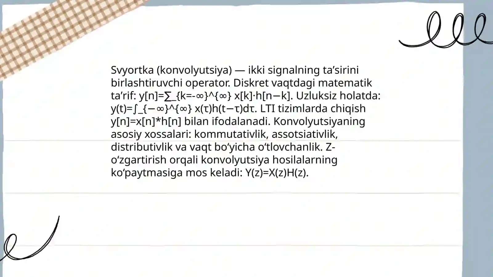 Svyortka va korrelatsiya algoritmi. Z- oʻzgartirish algoritmi 3