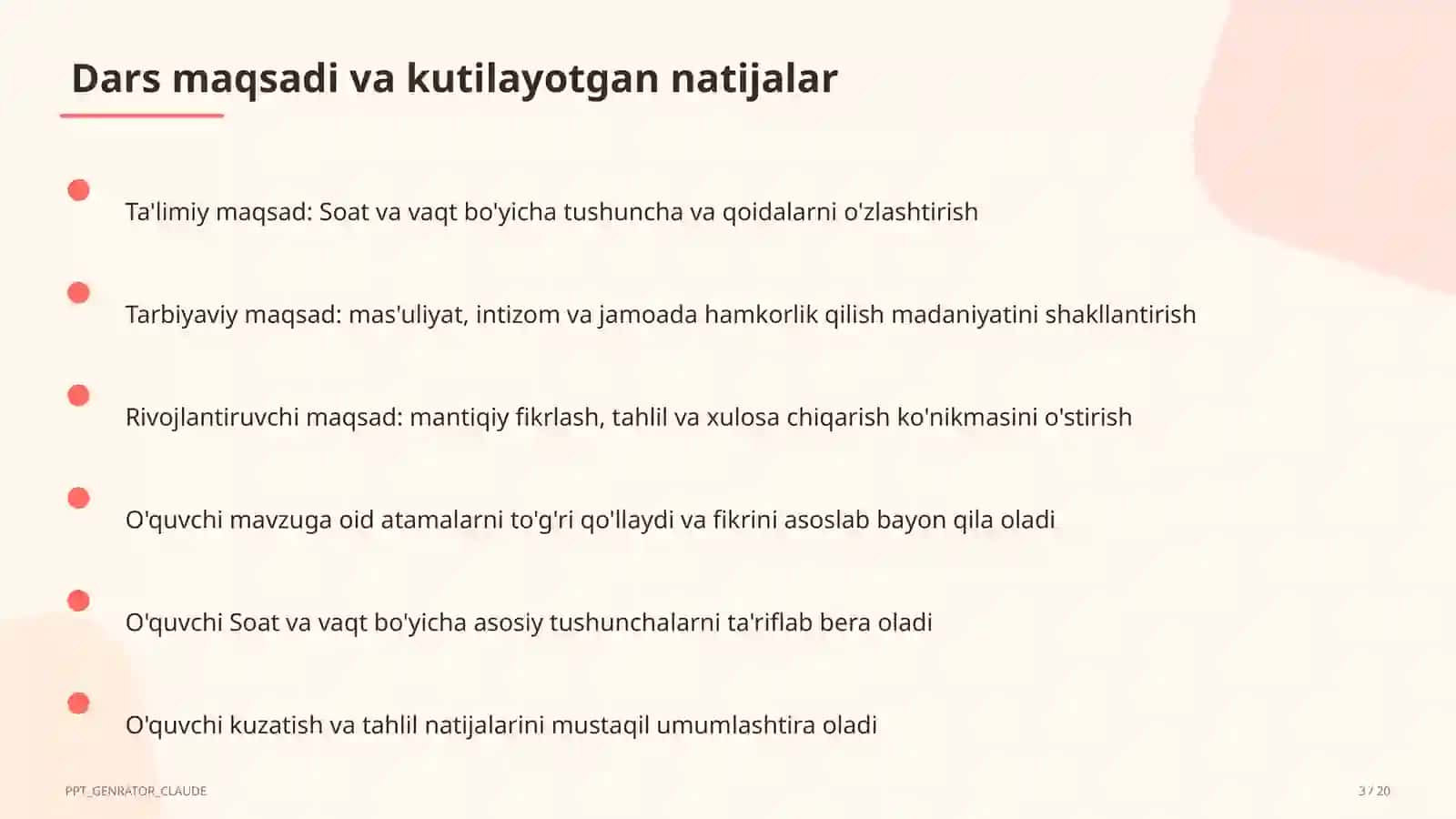 Soat va vaqt (1-sinf) 3