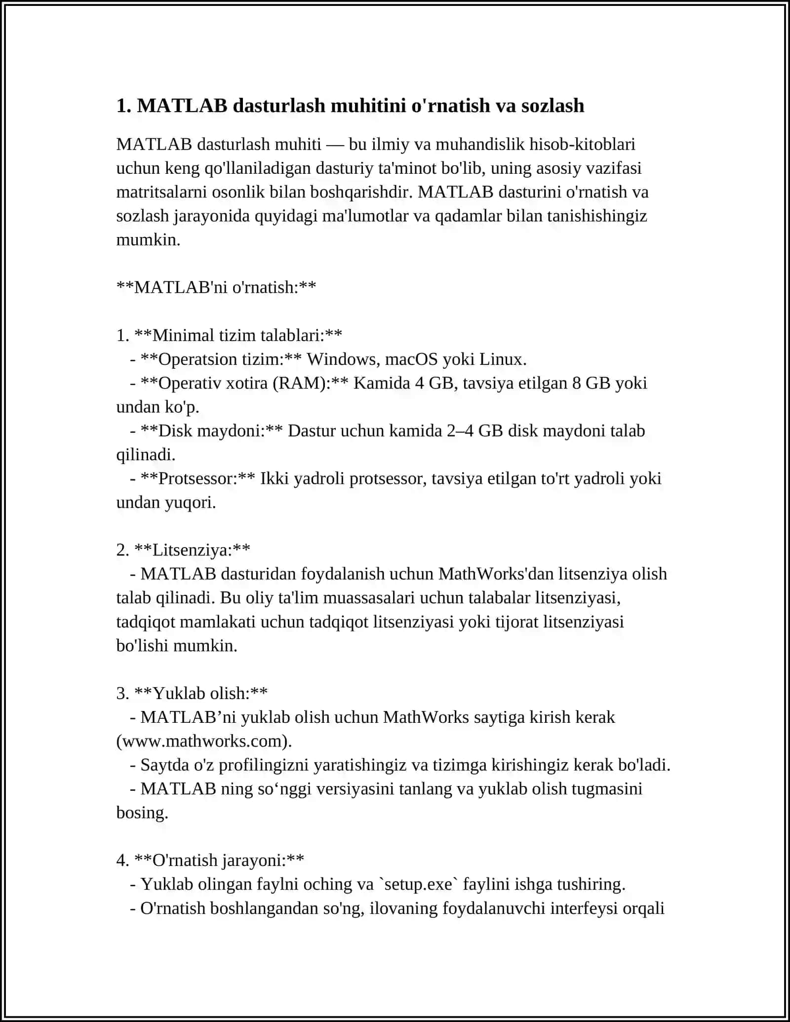 MATLAB TIZIMIDA DASTURLASH ELEMENTLARI 3