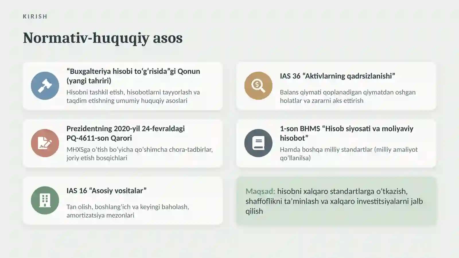 Asosiy vositalarni MHXS asosida hisobga olish (IAS 16), amortizatsiya hisoblash va qadrsizlanishni aniqlash 3