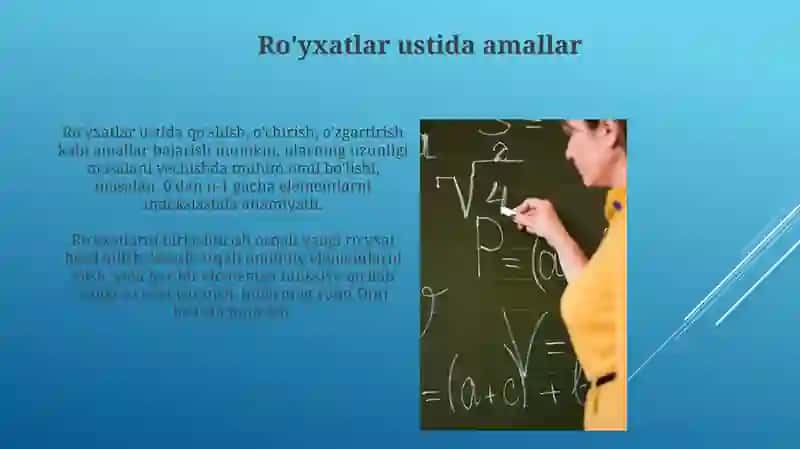 Ro’yxatlar ustida amallar 3