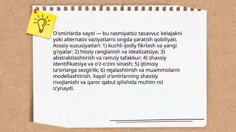 O'smirlarda xayolning xususiyati 3