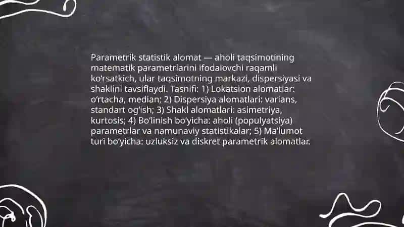 Parametrik statistik alomat tuzish usullari 3