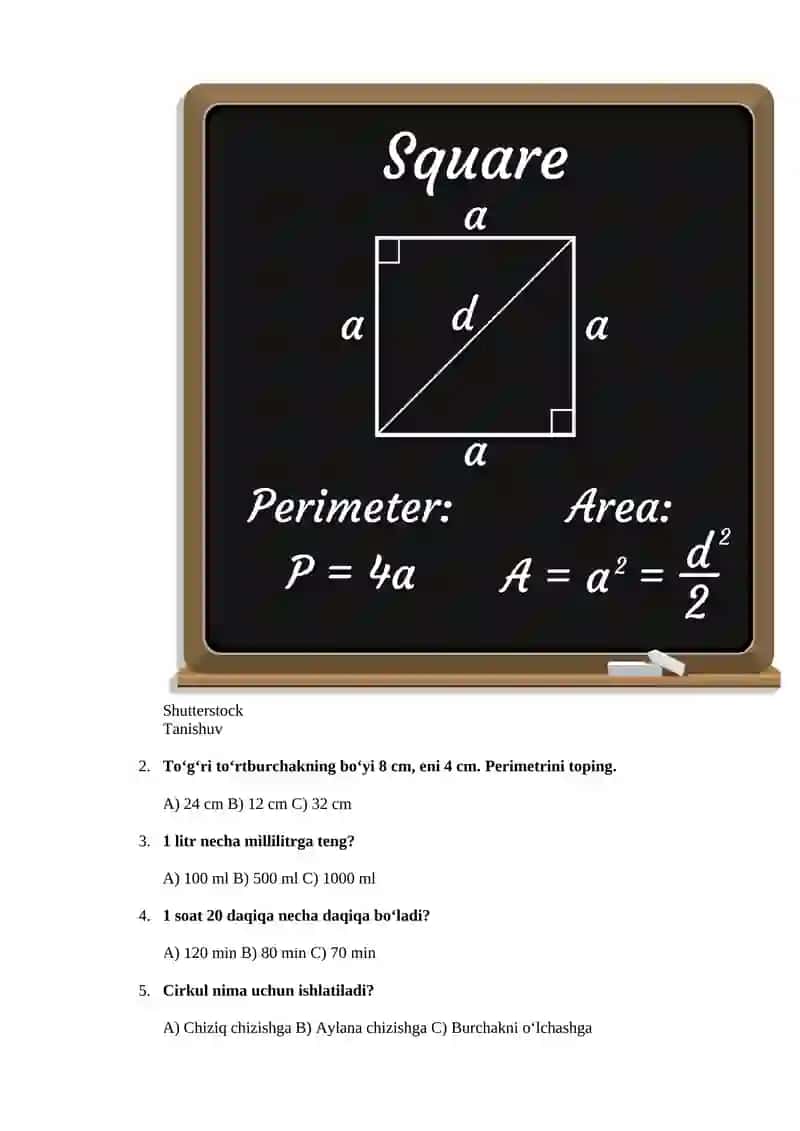 3 sinf matematika chorak yakuniy test 3