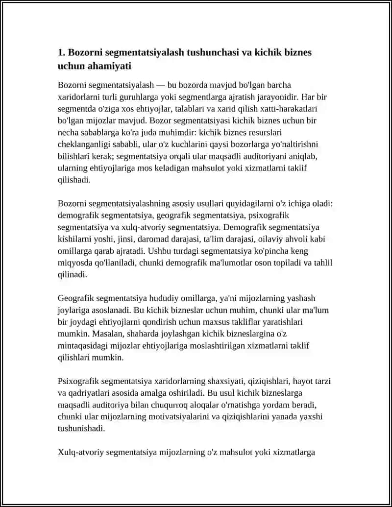 Bozorni segmentatsiyalash va kichik biznesda maqsadli auditoriyani aniqlash 3