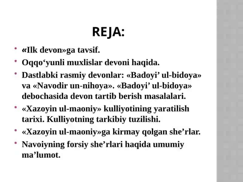 ALISHER NAVOIYNING LIRIK MEROSI. DЕVONLARI 3