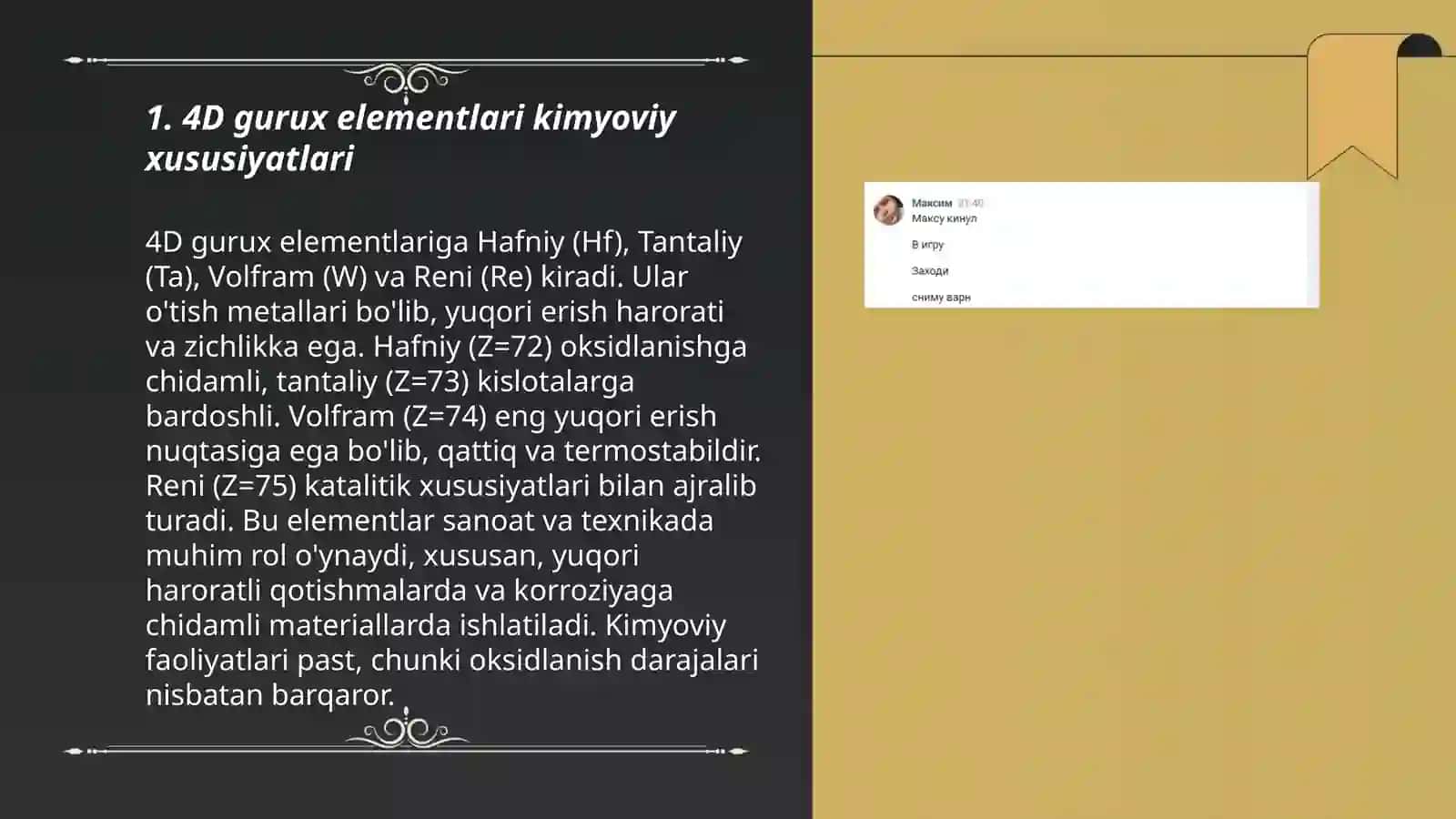 4D gurux elementlari kimyoviy xususiyatlari 3