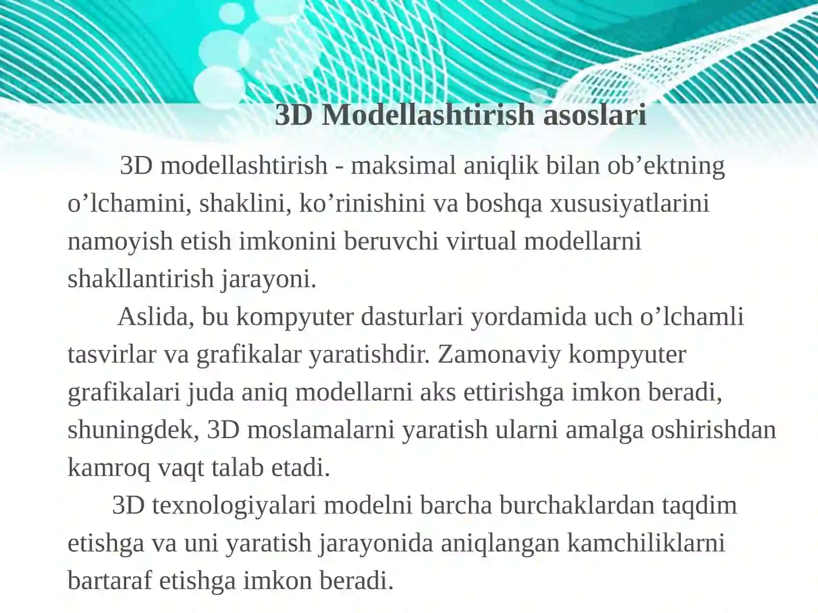 3D modellashtirish asoslari 3