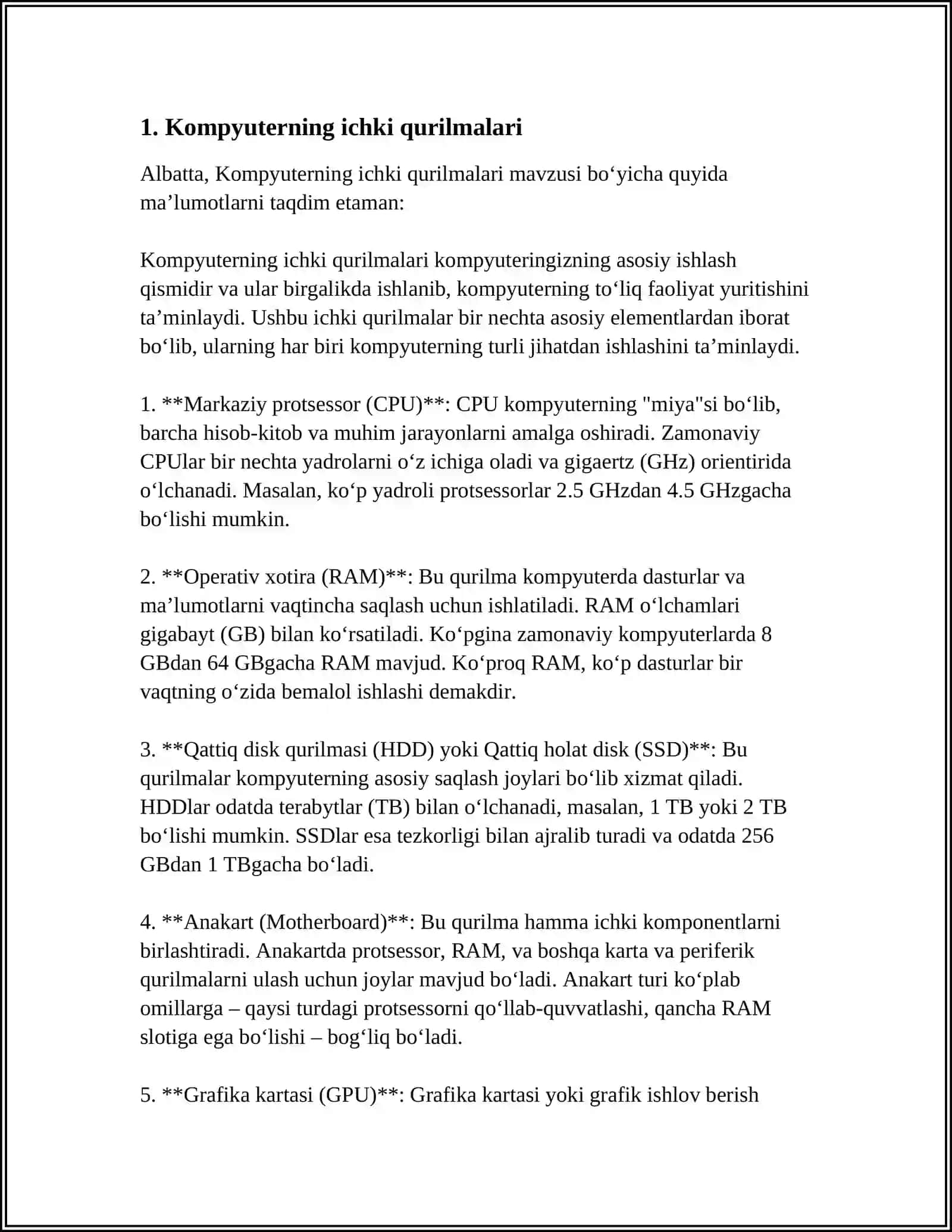 Kompyuterning ichki qurilmalari 3