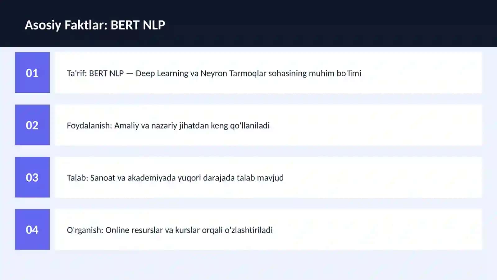 AI | DEEP LEARNING VA NEYRON TARMOQLAR BERT NLP 3