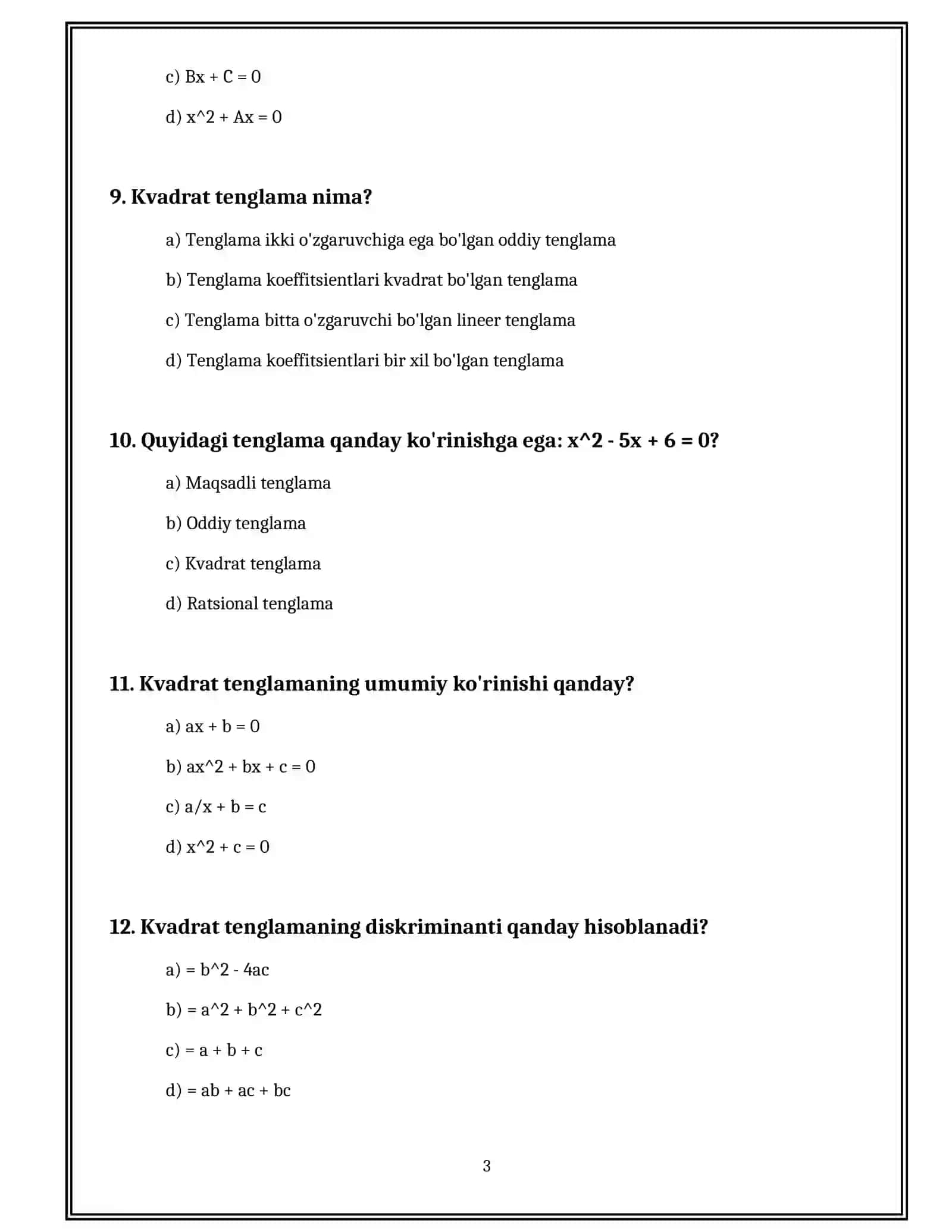 KVADRAT TENGLAMALAR VA ULARNING YECHIMLARI 3